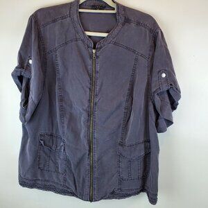 Torrid Tencel Dark Gray Size 3 Full Zip Up Short Sleeve Utility Shirt Jacket